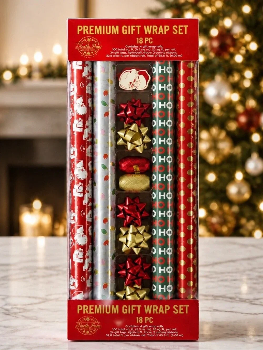 Premium Red & Gold Gift Wrap Set - 18 Pc Holiday Wrapping Kit